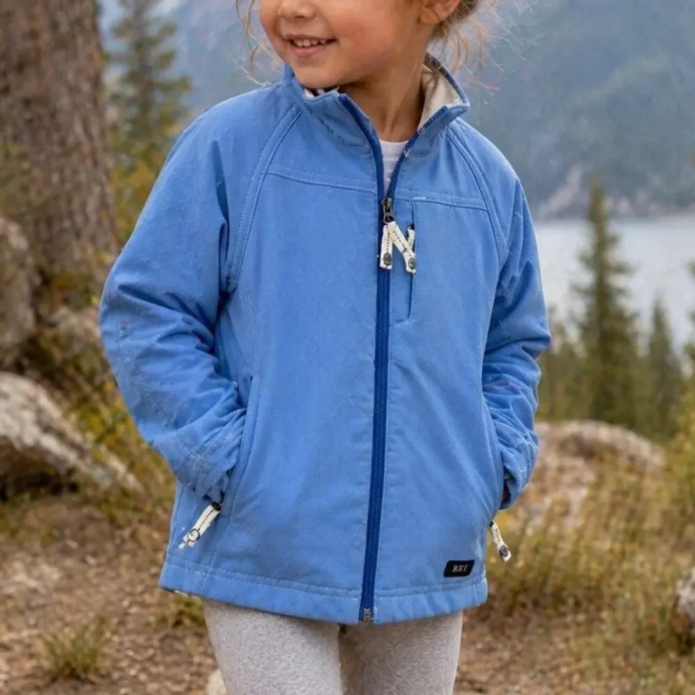 REI Girls Softshell Jacket Blue XS 4/5 Windbreaker Fleece Lined
